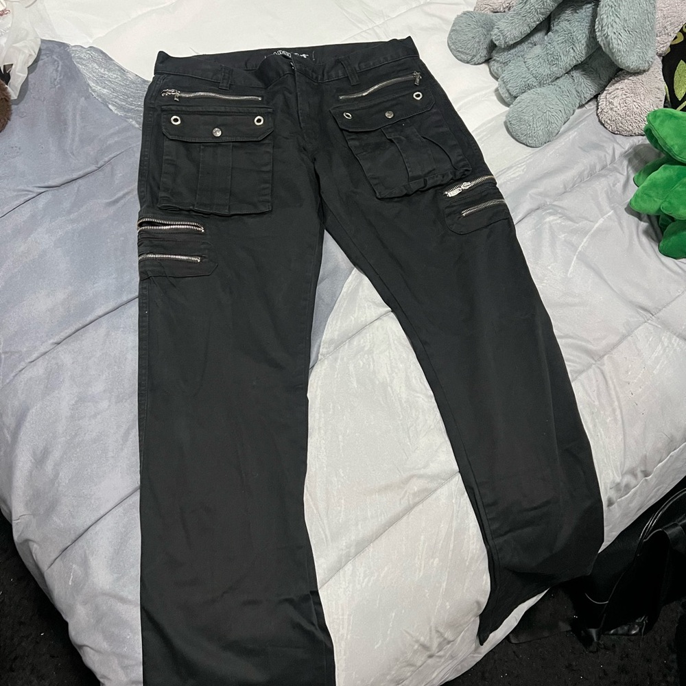 Black Cotton Pants with Unique Stitching